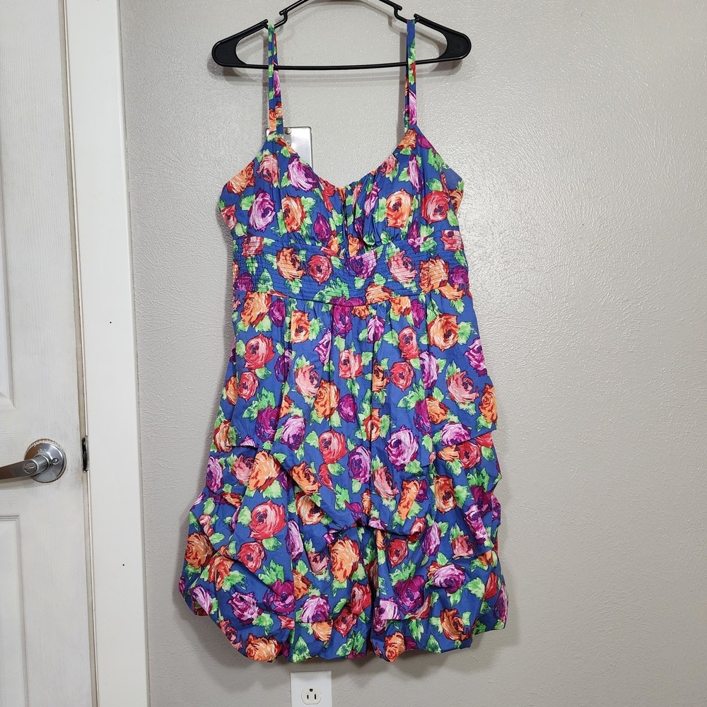 Dressbarn Dress Women's Size 16 Vintage Y2K Blue Floral Bubble Hem Mini Dress